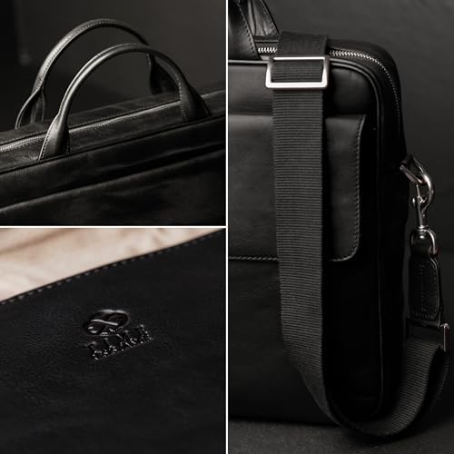 Time Resistance Leather Briefcase - Italian Handmade Leather Laptop Bag - Handbag for Men - Professional Computer Case - color: Black