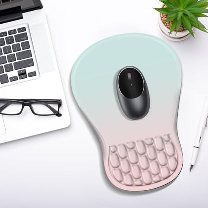YIWEI Ergonomic Mouse Pad with Wrist Rest for Carpal Tunnel Pain Relief | Memory Foam Wrist Support,Non-Slip Rubber Base, Keyboard Computer Mousepad,Lycra Cloth Surface,Gaming Home Office - color: Blue and Pink Contrast