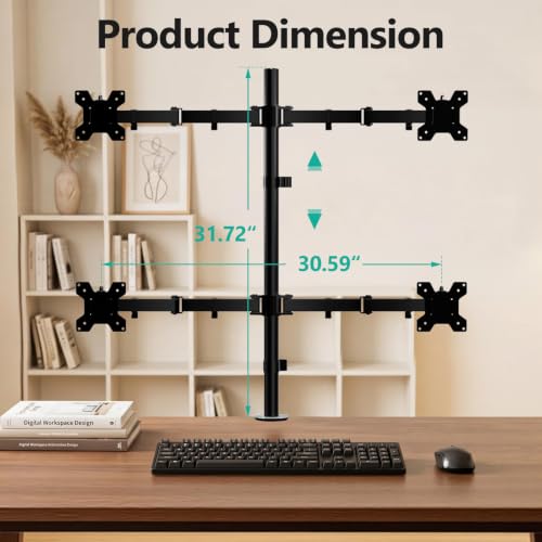 WALI Quad Monitor Desk Mount, 4 Monitor Stand Fits Heavy Duty Computer Screen up to 27 inch, Full Adjustable Arm Holds up to 22 lbs per Arm (M004), Black - size: 13"-27", style: Quad