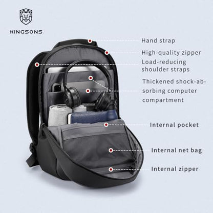 Kingsons 15.6 Inch Laptop Compartment Backpack for Men,Waterproof Slim Durable Business Backpack for Work，Travel (KS25458-Black-US-1) - color: Ks25458-black-us-1