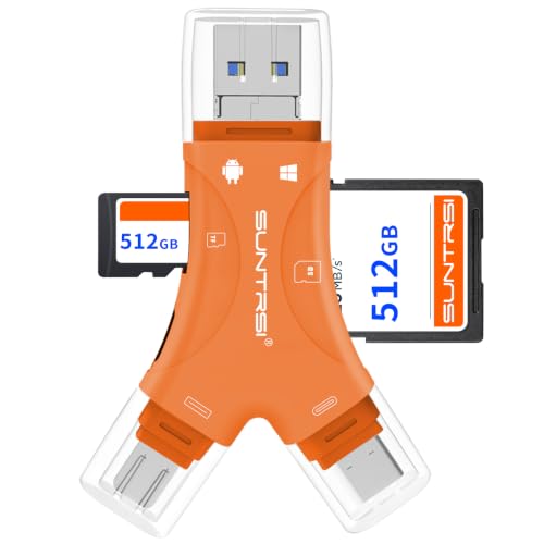 SUNTRSI SD Card Reader for iPhone/ipad/Android/Mac/Computer/Camera,4 in1 Micro SD Card Reader Trail Camera Viewer, Portable Memory Card Reader SD Card Adapter for SD and TF Cards (Orange) - color: Orange
