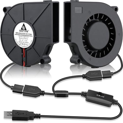 GDSTIME 75mm x 15mm 5V USB Blower Fan with 3 Speed Control, 2-Pack | 7515, Brushless DC 5 Volt Fans, Turbine Turbo Cooling Fan, for Helmet, Laptop, 3D Printer, Muti-speed Controller Included - size: 75x15mm