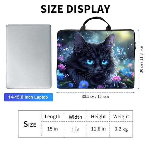 Laptop Bag,14 15 15.6 inch Laptop Case Sleeve,Computer Sleeve with Handle for Women Men,Carrying Case for MacBook,Dell,Lenovo,Notebook Computer,Black Cat Flower - color: Black Cat Flower