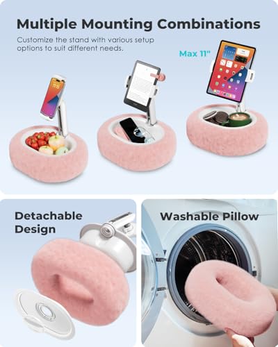 Viozon Tablet Pillow Stand,Kindle Pillow Stand, Compatible with 4-11" Tablet/Phone with Small Bowl, Kindle Holder Accessories,Idea for Reading and Video Watching On Bed,Pink - color: Pink
