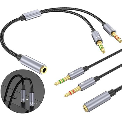 3.5mm Sound and Microphones Splitter Cable, Braided Adapter Female to 2 Male for, Gaming Headsets, Laptop Mobile Headsets to Adapter