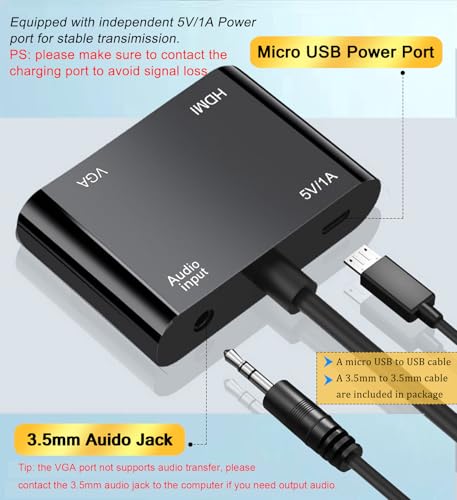AKWOR VGA to HDMI+VGA Adapter for Dual Monitors, VGA to HDMI Adapter Splitter 2 in 1,1080P@60HZ Full HD Display Video Converter for PC Laptop Link Monitor/HDTV/Projector (for Windows & MaC os) - style: VGA to HDMI+VGA