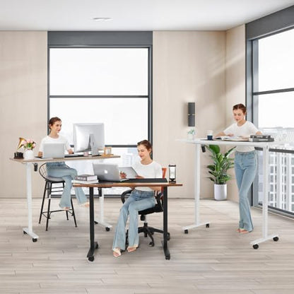 farexon Electric Standing Desk Adjustable Height, 63x24 Inches Stand up Desk with Rolling Wheels, Mouse Pad,Home Office Writing Gaming Computer Workstation Table(White) - color: White, size: 63 x 24''