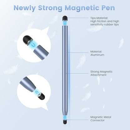 Stylus Pen for Touchscreen, 2-in-1 Magnetic Universal Stylists | High Sensitivity & Precision, Metal Barrel,Compatible with iPad,iPhone,Android Microsoft Surface Nintendo Switch Touchscreen - color: Silver/Blue