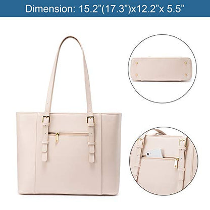 LOVEVOOK Laptop Bag for Women, Structured Leather Computer Bag, Professional Work Tote Purse, Teacher/Attorney's Choice, Light-Pink - color: Light-pink