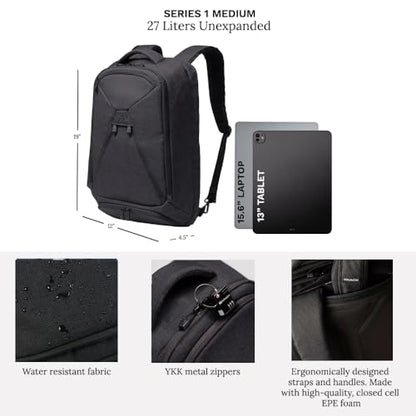Knack Series 1 Laptop Backpack Travel Set Fits up to 15 Inch - Includes Expandable Packing Insert, and Knack's Insulated Bottle, TSA Approved, Expandable Travel Backpacks (Black, Medium) - color: Black, size: Travel Set
