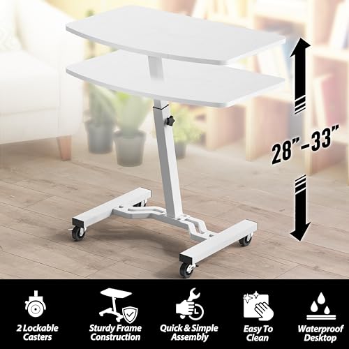 SHW Mobile Height Adjustable Laptop Rolling Cart with Height Adjustment from 28" to 33", White - color: White
