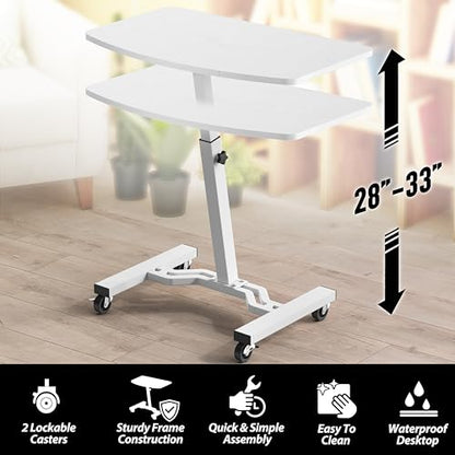 SHW Mobile Height Adjustable Laptop Rolling Cart with Height Adjustment from 28" to 33", White - color: White