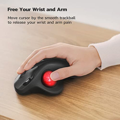 Nulea M501 Wireless Trackball Mouse, Rechargeable Ergonomic, Easy Thumb Control, Precise & Smooth Tracking, 3 Device Connection (Bluetooth or USB Receiver), Compatible for PC, Laptop, Mac, Windows. | Rechargeable mouse with 4 DPI levels,Bluetooth USB rece