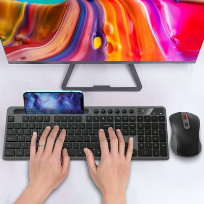 Wireless Keyboard and Mouse Combo, MARVO 2.4G Ergonomic Wireless Computer Keyboard with Phone Tablet Holder, Silent Mouse with 6 Button, Compatible with MacBook, Windows (Grey) - color: Grey