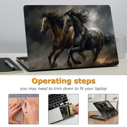 Universal Laptop Skin Sticker with 2 Wrist Pad Decals, 3-Piece Removable Vinyl Laptop Cover, Black Horse Waterproof Anti-Scratch, Easy-Trim Fit for 13.3" 14" 15.6" Laptops - color: Black Horse