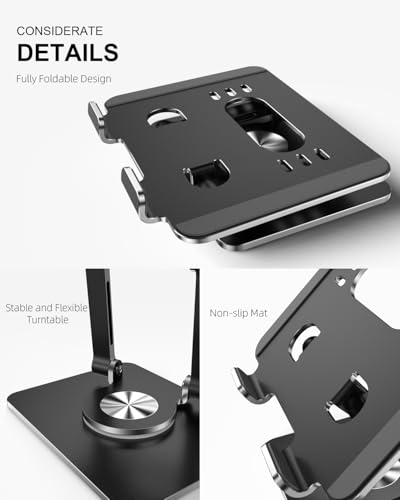 Orlian Tablet Stand Holder with Thickened 360°Rotating Base Dual Rod Adjustable 5.8-12.9”Aluminum Stand - color: Black