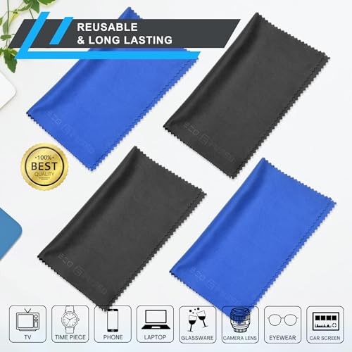 Eco-Fused Large Microfiber Cleaning Cloths - 4 Pack - 18 x 18 inch - Perfect for Wide Screen TVs, Large Computer Monitors- Also for Cleaning Glasses, Camera Lenses, Laptops and LCD Screens- Blue/Black - color: 4 Pack - 18 X 18 Inch
