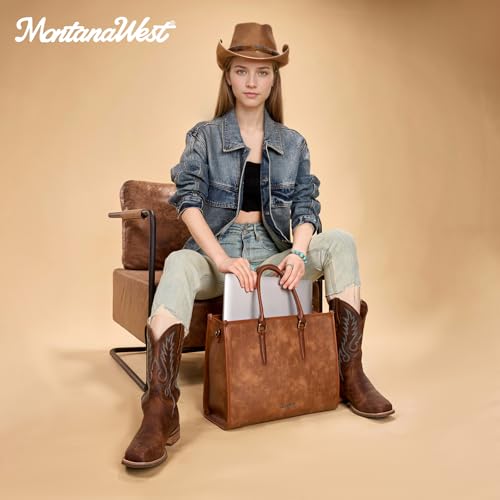 Montana West Laptop Tote Bag for Women 15.6 Inch Computer Bags Business Office Work Briefcase With Adjustable Shoulder Strap - color: Brown