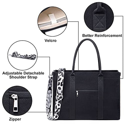 BTOOP Work Tote Bag for Women, Laptop Tote Bag With 15.6 Inch Padded Compartment, Teacher Nurse Bible Bags - color: Black-leopard Print