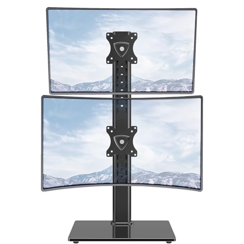 MOUNTUP Vertical Dual Monitor Stand, Stack Two Screens up to 32 inches,33 Lbs, Free-Standing Monitor Desk Mount, Monitor Riser with Swivel, Tilt, Height Adjustable, VESA Stand 100 x 100mm, 75 x 75mm - size: Dual