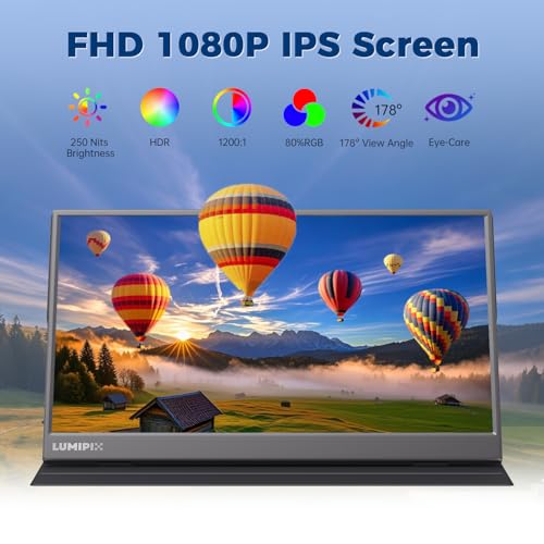 Portable Monitor 15.6 Inch 1080P FHD IPS Gaming Display Monitor with USB-C & HDMI, Ultra-Slim External Second Screen with Smart Cover & Speakers for Laptop，PC, Mac, Phone, PS5 - size: 15.6"Cover