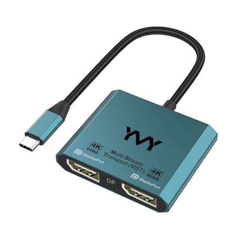 USB C to Dual DisplayPort Adapter, YMY Dual Monitor Connector 4K 60Hz, Type C to DP Screen Splitter for 2 Monitors Compatible with MacBook Pro/Air, Pad, Surface, Dell, Galaxy, Chromebook