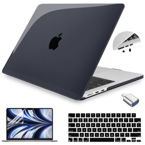 Teryeefi MacBook Air 13.6 Inch Case 2022-2025 Model: A2681/A3113/A3240, Hard Shell Cover with Keyboard Cover & USB 3.0 Adapter for New MacBook Air 13 M4 M3 M2 Chip, Crystal Black - color: Crystal Black