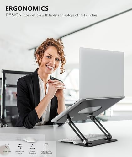 BoYata Laptop Stand, Adjustable Multi-Angle Riser, Up to 17 Inches, Black | Sturdy Alloy Steel, Heat-Vent Design and Silicone Pads Support Laptops up to 17 Inches, Including MacBook and Surface - color: Black