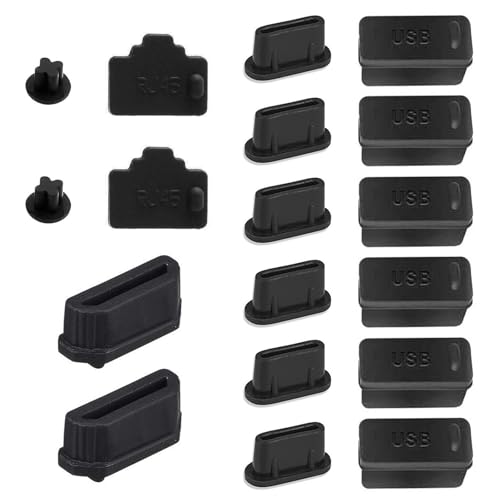 18PCS Anti Dust Cover USB A USB C 3.5mm Headphones HDMI RJ45 Ethernet Port Silicone USB Port Protection Snugly Soft for Computer Phone Laptop Dust Plugs Caps USB-A Type-C USB Port Cover Black