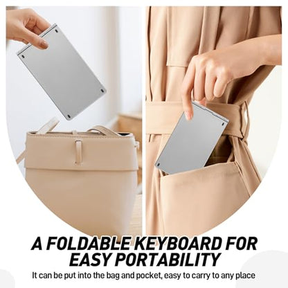 Mini Rechargeable Foldable Bluetooth Keyboard and Mouse Combo, Portable (Sync Up to 3 Devices), Ultra-Slim Travel Folding Keyboard for iPhone iPad Mac Android Windows iOS(Grey) - color: grey