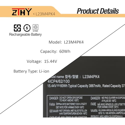 L23B4PK4 L23M4PK4 Laptop Battery Replacement for Lenovo LOQ 15AHP9 15ARP9 | 15IAX9 15IAX9I 15IRX9 Legion 5 15AKP10 15AHP10 15IAX10 15IRX10 Series L23D4PK4 L23L4PK4 SB11M64615 15.44V 60Wh - size: 9.13*3.11*0.31inch L23M4PK4