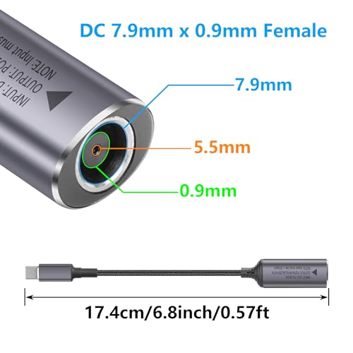 SinLoon PD 140W DC7909 to USB C Cable DC 7.9mm x 0.9mm Female(7.9 x 5.5mm) Input to Type C Male Power Charging Cable with PD Automatic Identification Chip,for Phones,Tablets,Laptops(DC7909)
