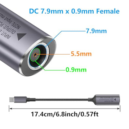 SinLoon PD 140W DC7909 to USB C Cable DC 7.9mm x 0.9mm Female(7.9 x 5.5mm) Input to Type C Male Power Charging Cable with PD Automatic Identification Chip,for Phones,Tablets,Laptops(DC7909)