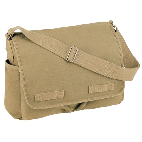 Rothco Classic Canvas Messenger Bag | Durable Canvas Shoulder Bag, Crossbody Designed For EDC, Travel, Commuting, Organized Storage And Dependable Carry - color: Khaki