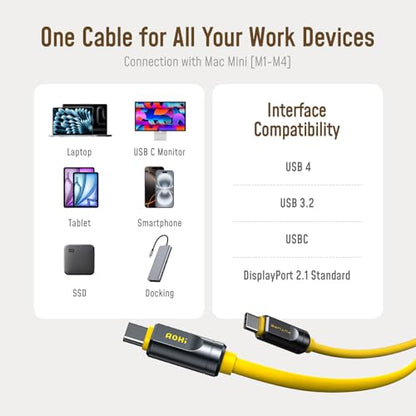 AOHI USB4 2.0 Cable 6.6ft with 240W PD3.1 Fast Charging, 80Gbps Data Transfer, Dual 8K/Triple 4K Display, The Future Adonis USB C Cable for MacBook Pro/Air, iPhone 17 Pro Max, SSD, Docking, Yellow - size: 6.6 FT