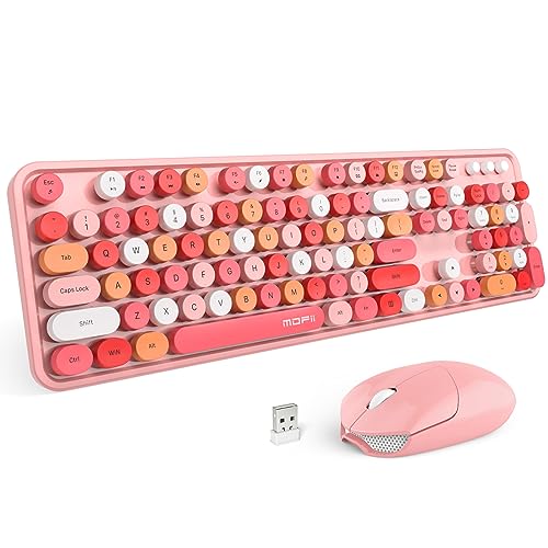 MOFII Wireless Keyboard and Mouse Combo, Full Size Typewriter Keyboard with Multi-Media Function Keys and Number Pad for Office PC Computer Laptop Desktop Windows (Pink Colorful) - color: Pink Colorful