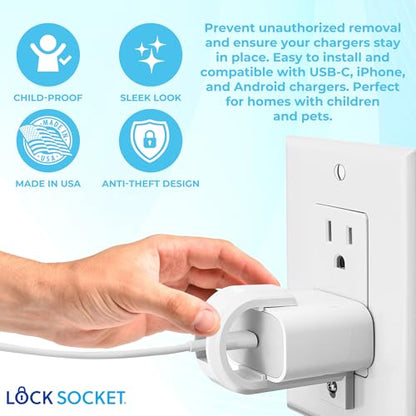 Pro USB-C Fast Charger Lock 2/PK - Anti Theft Cord & Outlet Lock, with Security Screw. for Apple iPhone 16/15/14/13/12/11/ X/MAX/XR/8/7, iPad, Samsung and More -Child-Safe - Made in USA
