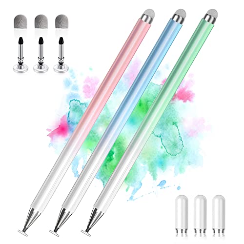 Stylus Pens for Touch Screens, 2 in 1 High Precision Universal Stylus Pen for iPad Compatible with Apple, iPhone, iPad, Android, Samsung Tablets, Phones, 3 Pack -Blue, Green, Pink - color: Blue, Green, Pink