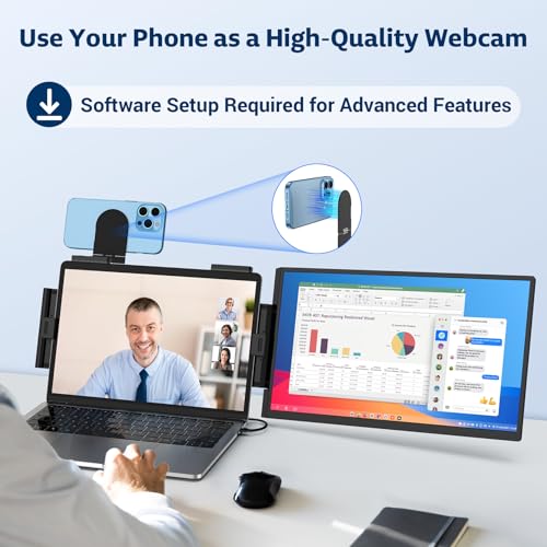 HONGO Portable Studio Display 15.6" FHD IPS 1080P Monitor — Laptop Screen Extender & Phone/Pad Mount for 14–16" Laptops, Turn Phone into Webcam + Keyboard Control (Third‑Party App Required) - color: A1-15.6"Extender-Black