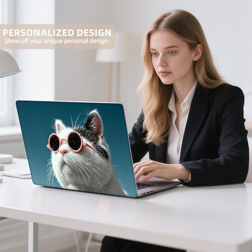 Universal Laptop Skin Sticker for 12/13/14/15.6 Inch Laptops, Reusable Vinyl Laptop Decal Cover, Waterproof Scratch Resistant Notebook Skin with 2 Wrist Pads,Cool Cat with Pink Sunglasses - color: Cool Cat with Pink Sunglasses