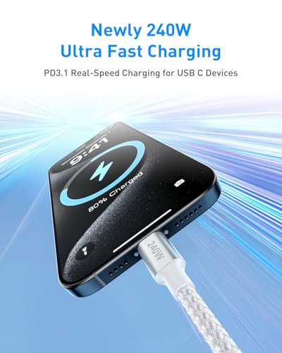 Huukein 240W USB C to USB C Cable 8ft, Long USB C to C Cable Fast Charging | USBC Charger Cord for iPhone 17 Air 16 15 Pro Max Plus 16e, for MacBook Pro and More