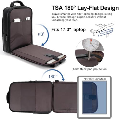 TIDING Men's Expandable Leather 17.3 Inch Laptop Business Backpack | TSA Friendly Weekend 26L Travel Daypack Water-Resistant Overnight Camping Rucksack - color: Black, size: Large(17" laptop)