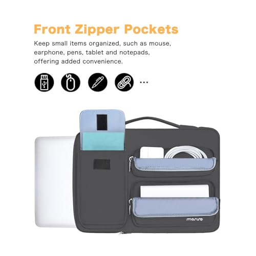 MOSISO 360 Protective Laptop Case 13.3 inch, 13-13.3 inch Laptop Sleeve | Compatible with MacBook Air/Pro 13 / Pro 14, HP Dell ASUS Lenovo,Side Open Bag with 2 Raised&1 Flapover Pockets, Dawn Gray - color: Dawn Gray, size: 13.3 inch
