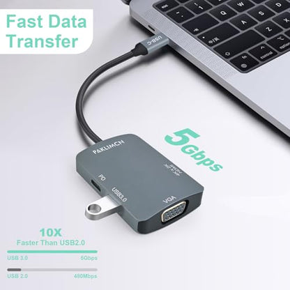 USB-C HUB USB C to HDMI VGA USB3.0 PD Adapter, TYPEC to USB Adapter, USB Type-C 90W Power 4in1 Delivery, Compatible with iPhone 15, MacBook Pro/Air 2023,