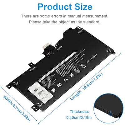 TREE.NB 38Wh 1FKCC Laptop Battery Compatible with Dell Latitude 7200 7210 2-in-1 Series T04J T04J001 T04J002 T5H6P 09NTKM 9NTKM 0D9J00 D9J00 0KWWW4 KWWW4 - size: 7.83x3.82x0.18inch 1FKCC
