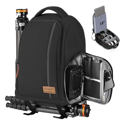 TARION Camera Backpack for Photographers Compact 15L, TB04 Black | 15 Inch Laptop Compartment, Side Access Quick Draw, Anti-theft Hidden Pocket, Tripod Holder, Rain Cover, Travel-Friendly - color: Black