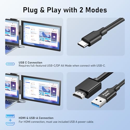 Laptop Screen Extender, 14" FHD 1080P IPS Laptop Monitor Extender with USB C/HDMI Port, Plug and Play Screen Portable Extended Monitor for 14"-15.6" Laptops - size: 14" Dual