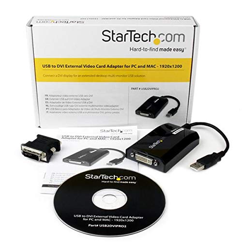 StarTech USB-A 2.0 to DVI Adapter, 1920 x 1200, USB powered (USB2DVIPRO2) | USB to DVI external video and graphics card, Dual monitor display cable, Mac and Windows