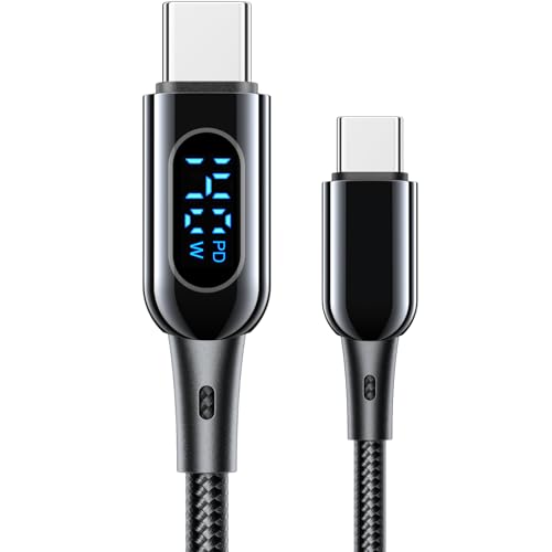 DC03 USB C to USB C Cable, 140W PD Power Delivery LED Display Fast Charging Type-C Cable, Nylon Braided Charger Cord for iPhone 17/16 Pro Max, iPad Pro, MacBook Pro, Dell, Pixel (3.3ft) - size: 3.3ft