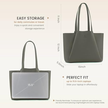 LOVEVOOK Laptop Tote for Women - 15.6 Inch Faux Leather Laptop Bag with Clutch, Large Capacity Office Purse Computer - color: Dark Green, size: 15.6 inch